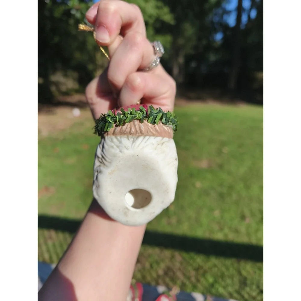 Vintage LOT Santa Claus‎ Head Christmas Ornament Ceramic Hand Painted.